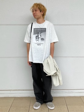「FREAK'S STORE（フリークスストア）の限定展開 KAVU×FREAK'S STORE/カブー 別注 ビッグシルエット フォトプリント Tシャツ / DOG（Tシャツ/カットソー、ホワイト系）」を使った、FREAK'S STORE HEAD OFFICE MENさん（メンズ・170cm）の夏コーディネート