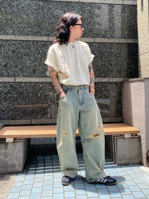 FREAK’S STORE/フリークスストア ワイドシルエット カーブ デニムパンツ/ダメージ加工