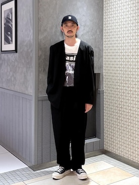 「アイテム（ノーカラージャケット）」を使った、モリタさん（メンズ・171cm）の夏コーディネート