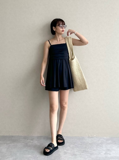 apart by lowrysギャザーキャミセットアップ黒スイムウェア水着 apart by lowrysギャザーキャミセットアップ黒スイムウェア水着