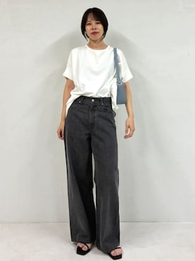 「FREAK'S STORE（フリークスストア）の限定展開　スウェードタッチ ハンドル バッグ（ハンドバッグ、ブルー系）」を使った、FREAK'S STORE HEAD OFFICE WOMENさん（レディース・147cm）の夏コーディネート