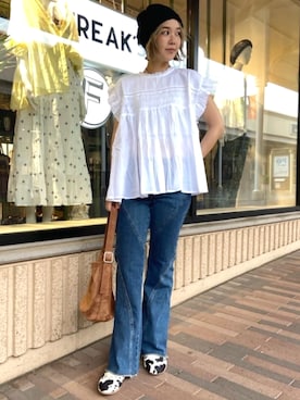 「白ブラウス」｜FREAK'S STORE HEAD OFFICE WOMENさん（レディース・160cm）の夏コーディネート