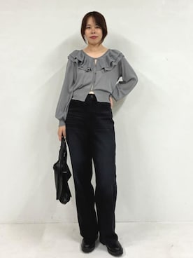 「FREAK'S STORE（フリークスストア）の限定展開　ベルト ファスナー ハンドバッグ（ハンドバッグ、ブラック系）」を使った、FREAK'S STORE HEAD OFFICE WOMENさん（レディース・147cm）の夏コーディネート