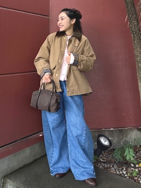 「Freada（フリーダ）のFreada/フリーダ 小花柄 サーマル プルオーバー（Tシャツ/カットソー、ホワイト系）」を使った、FREAK'S STORE HEAD OFFICE WOMENさん（レディース・154cm）の秋コーディネート
