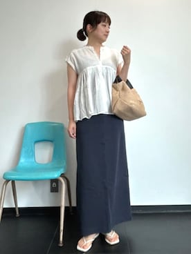 「FREAK'S STORE（フリークスストア）の限定展開　ダイヤ 刺繍 フリル ノースリーブ ブラウス（シャツ/ブラウス、ホワイト系）」を使った、FREAK'S STORE HEAD OFFICE WOMENさん（レディース・159cm）の夏コーディネート