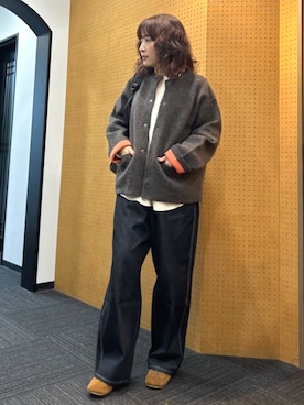 「FREAK'S STORE（フリークスストア）の限定展開　裏配色 スナップ ニット カーディガン（カーディガン/ボレロ）」を使った、FREAK'S STORE HEAD OFFICE WOMENさん（レディース・161cm）の冬コーディネート