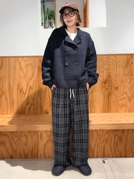 「FREAK'S STORE（フリークスストア）の限定展開　ニット ダブル ボタン ジャケット（その他アウター、ブルー系）」を使った、FREAK'S STORE HEAD OFFICE WOMENさん（レディース・154cm）の秋コーディネート