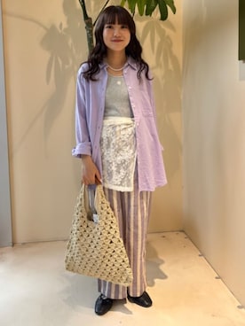 「FREAK'S STORE（フリークスストア）のインド ストライププリントパンツ/イージーパンツ（その他パンツ、パープル系）」を使った、FREAK'S STORE HEAD OFFICE WOMENさん（レディース・160cm）の春コーディネート