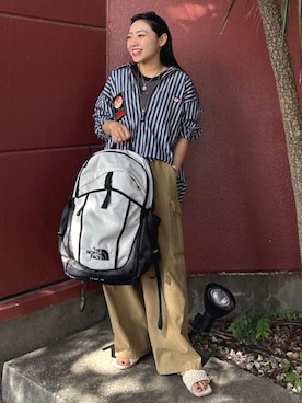 「FREAK'S STORE（フリークスストア）のリンガーTシャツ/シアーTシャツ（Tシャツ/カットソー、グレー系）」を使った、FREAK'S STORE HEAD OFFICE WOMENさん（レディース・147cm）の夏コーディネート