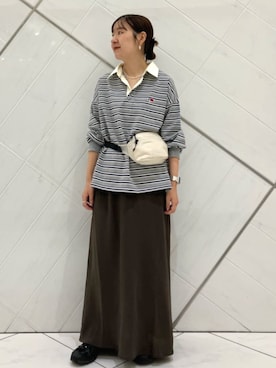 「FREAK'S STORE（フリークスストア）のUMBRO × FREAK'S STORE/アンブロ 別注 ウエストポーチ（ボディバッグ/ウエストポーチ、ベージュ系）」を使った、FREAK'S STORE HEAD OFFICE WOMENさん（レディース・154cm）の秋コーディネート