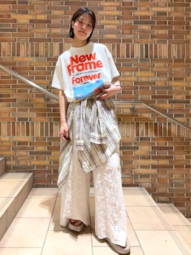 「FREAK'S STORE（フリークスストア）のインドボイル 長袖 シアーシャツ/ストライプシャツ/チェックシャツ（シャツ/ブラウス、その他）」を使った、FREAK'S STORE HEAD OFFICE WOMENさん（レディース・160cm）の春コーディネート