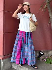 Freada チェック パッチワーク フリル フレア ティアードスカート