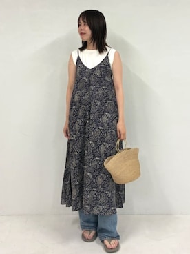 「FREAK'S STORE（フリークスストア）の限定展開 COTTO/コット サークル ハンドル カゴ バッグ（かごバッグ、ベージュ系）」を使った、FREAK'S STORE HEAD OFFICE WOMENさん（レディース・159cm）の夏コーディネート