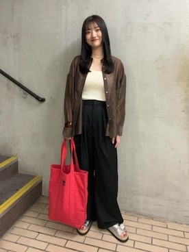 「FREAK'S STORE（フリークスストア）のフラットカップ付きキャミソール/ブラトップ（キャミソール、ベージュ系）」を使った、FREAK'S STORE HEAD OFFICE WOMENさん（レディース・159cm）の夏コーディネート