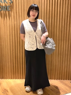 「FREAK'S STORE（フリークスストア）のナロースカート/Iラインスカート（スカート、ブラック系）」を使った、FREAK'S STORE HEAD OFFICE WOMENさん（レディース・147cm）の夏コーディネート