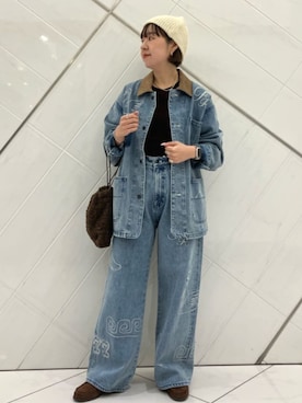 「FREAK'S STORE（フリークスストア）の配色ニット帽/ニットキャップ/ビーニー（ニットキャップ/ビーニー）」を使った、FREAK'S STORE HEAD OFFICE WOMENさん（レディース・159cm）の秋コーディネート