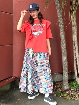 「Freada（フリーダ）のFreada/フリーダ インドパッチワークチェック巻きスカート（スカート、グリーン系）」を使った、FREAK'S STORE HEAD OFFICE WOMENさん（レディース・160cm）の春コーディネート