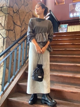 「巾着バッグ」｜「アイテム（ブーツ）」を使った、FREAK'S STORE HEAD OFFICE WOMENさん（レディース・168cm）の冬コーディネート