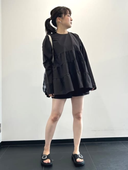 ブラウンチェック柄ハンドバッグ FREAK'S STORE｜別注 チェック柄フリルシューズバッグ 25SS