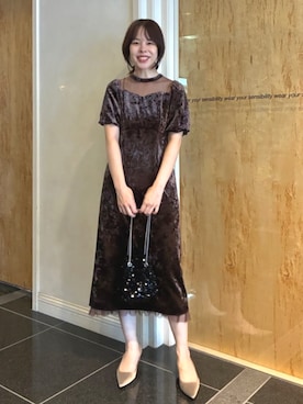 「FREAK'S STORE（フリークスストア）の限定展開　スパンコール 巾着風 ショルダーバッグ（ショルダーバッグ、ブラック系）」を使った、FREAK'S STORE HEAD OFFICE WOMENさん（レディース・154cm）の秋コーディネート