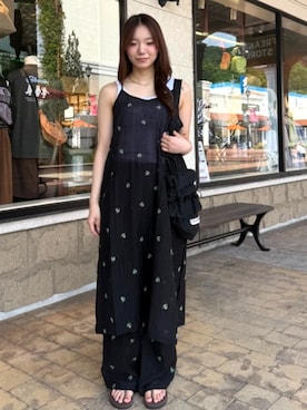「FREAK'S STORE（フリークスストア）のコットンモダール リブタンクトップ（Tシャツ/カットソー、ホワイト系）」を使った、FREAK'S STORE HEAD OFFICE WOMENさん（レディース・147cm）の夏コーディネート