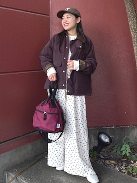 「Freada（フリーダ）のFreada/フリーダ 小花柄 サーマル プルオーバー（Tシャツ/カットソー、ホワイト系）」を使った、FREAK'S STORE HEAD OFFICE WOMENさん（レディース・154cm）の秋コーディネート