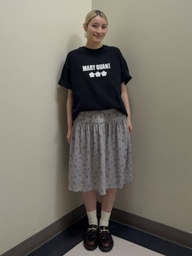 「PUBLUX（パブリュクス）のMARY QUANT × PUBLUX/マリークワント ドット柄 刺繍 ロゴ Tシャツ　限定展開（Tシャツ/カットソー、ブラック系）」を使った、FREAK'S STORE HEAD OFFICE WOMENさん（レディース・160cm）の春コーディネート