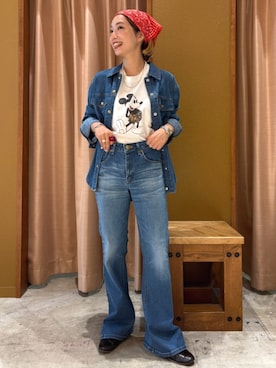 「FREAK'S STORE（フリークスストア）のSOMETHING × FREAK'S STORE/サムシング 別注 G-SHIRTS/別注 デニムシャツ/デニムジャケット シャツ/ジージャン風シャツ（シャツ/ブラウス、ブルー系）」を使った、FREAK'S STORE HEAD OFFICE WOMENさん（レディース・147cm）の夏コーディネート
