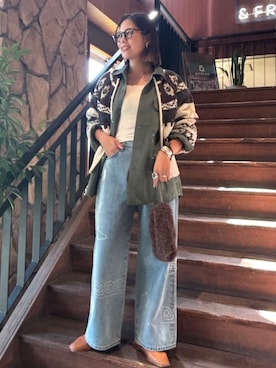 「アイテム（デニムジャケット、グリーン系）」を使った、FREAK'S STORE HEAD OFFICE WOMENさん（レディース・168cm）の秋コーディネート