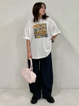 「PUBLUX（パブリュクス）のPUBLUX/パブリュクス LOVE POP STUDIO イージー スラックス パンツ　限定展開（スラックス、ブルー系）」を使った、FREAK'S STORE HEAD OFFICE WOMENさん（レディース・160cm）の春コーディネート