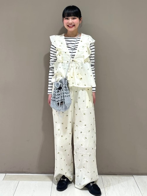 インド 小花刺繍 イージーパンツ＜セットアップ対応＞（その他パンツ