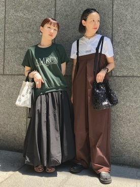 「アイテム（サロペット/オーバーオール、ブラウン系）」を使った、FREAK'S STORE HEAD OFFICE WOMENさん（レディース・154cm）の夏コーディネート