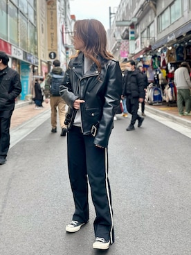 「schott（ショット）のアイテム（ライダースジャケット）」を使った、Chihiroさん（レディース・160cm）の春コーディネート