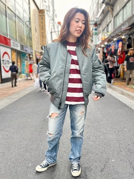 「ママファッション」｜「アイテム（MA-1）」を使った、Chihiroさん（レディース・160cm）の秋コーディネート