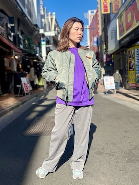 「AVIREX（アヴィレックス）のアイテム（MA-1）」を使った、Chihiroさん（レディース・160cm）の冬コーディネート