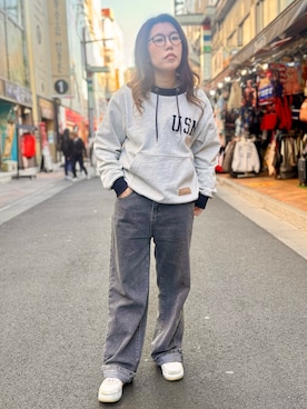 「AVIREX（アヴィレックス）のアイテム（スウェット）」を使った、Chihiroさん（レディース・160cm）の冬コーディネート