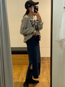 「Lee（リー）のアイテム（デニムスカート）」を使った、harunaさん（レディース・162cm）の冬コーディネート