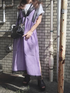 「アイテム（ワンピース/ドレス、パープル系）」を使った、A.D.Gさん（レディース・150cm）の冬コーディネート