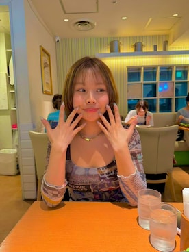 「PAMEO POSE（パメオポーズ）のCancer Plate Choker（ネックレス、ゴールド系）」を使った、えぬさん（レディース・150cm）の夏コーディネート