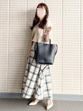 「ROPE' PICNIC（ロペピクニック）のチェックボリュームスカート（スカート）」を使った、ｎａｎａ♡さん（レディース・153cm）の春コーディネート