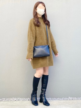 ｎａｎａ♡さんの「ストレスフリー/晴雨兼用ソフトストレッチ WARM スクエアトゥロングブーツ」を使ったコーディネート