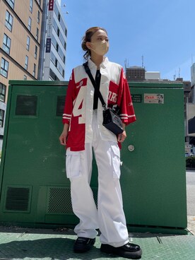 「A4A（エーフォーエー）のA4A/エーフォーエー/40s強撚糸ラウンドTシャツ（Tシャツ/カットソー）」を使った、nanae  sakataさん（レディース・153cm）の春コーディネート