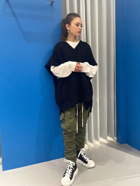 「DANKE SCHON（ダンケシェーン）のアイテム（スウェットパンツ）」を使った、nanae  sakataさん（レディース・153cm）の秋コーディネート