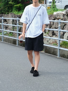 「ENNOY（エンノイ）のアイテム（Tシャツ/カットソー、ホワイト系）」を使った、shunさん（メンズ・170cm）の夏コーディネート