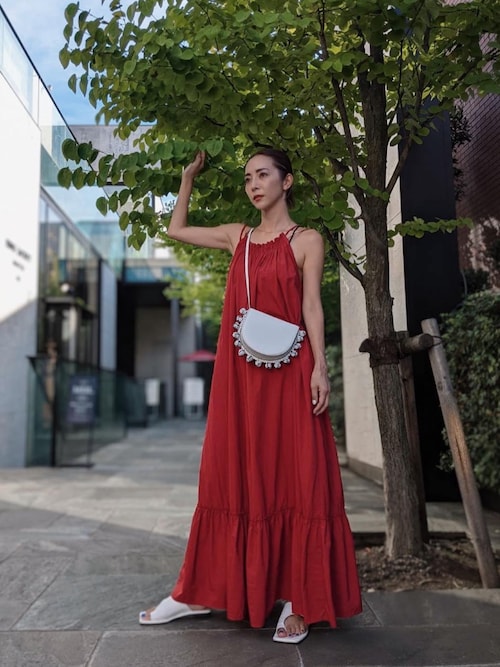 UN3D.】ティアードギャザーキャミワンピース レッド