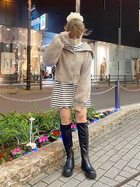 「one after another NICE CLAUP（ワンアフターアナザーナイスクラップ）のゆるっとメローボーダートップス（Tシャツ/カットソー）」を使った、Asuka🧁さん（レディース・153cm）の冬コーディネート