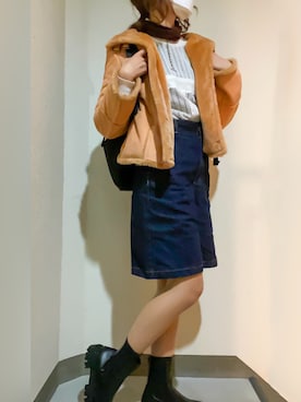 「アイテム（ムートンコート、オレンジ系）」を使った、pekoさん（レディース・164cm）の秋コーディネート