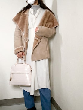 「VINTAGE（ヴィンテージ）のアイテム（ムートンコート）」を使った、pekoさん（レディース・164cm）の冬コーディネート