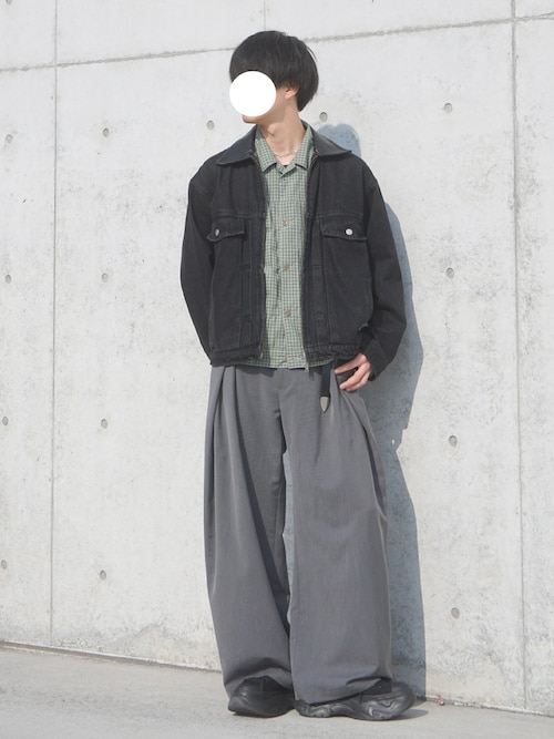 LURAKU】Leather Collar Zip-Up Denim Jacket / 襟レザージップアップ