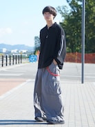 MASONPRINCE mp studioオーバーサイズゲームシャツ ポロシャツ オーバーサイズ 袖ライン ゲームシャツ ロングスリーブ ポロシャツ